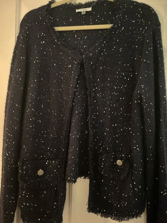 Sioni Deep Navy Sequin Knit Sweater XL - Picture 4 of 14